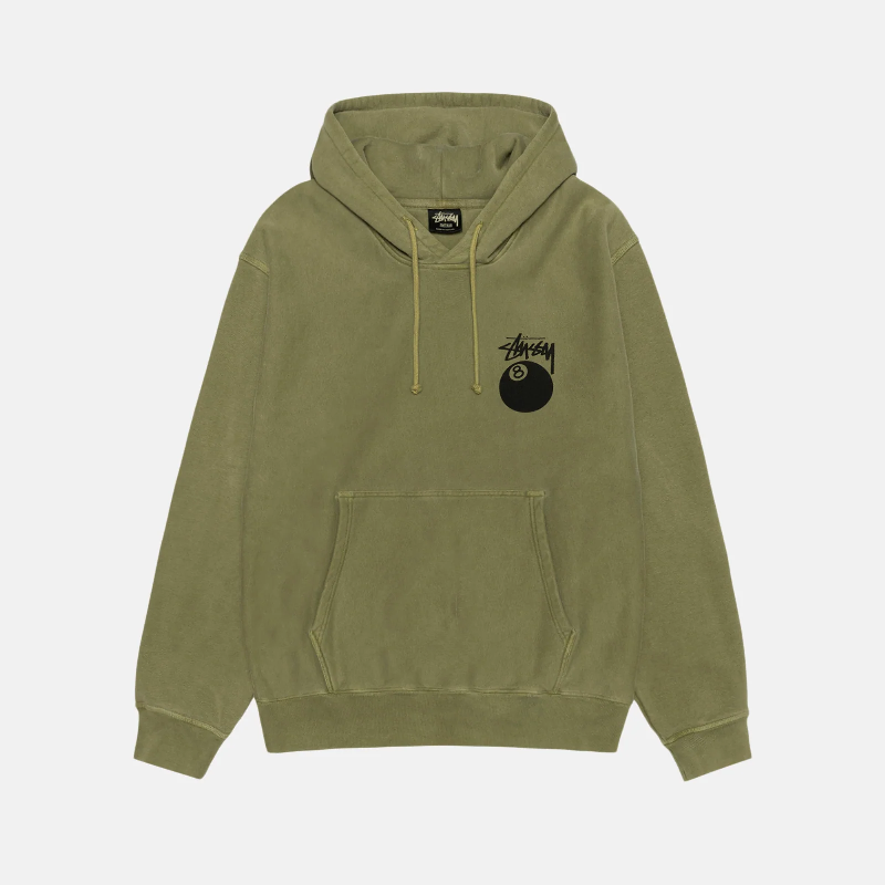 Olive Green 8 Ball Stussy Hoodie-front