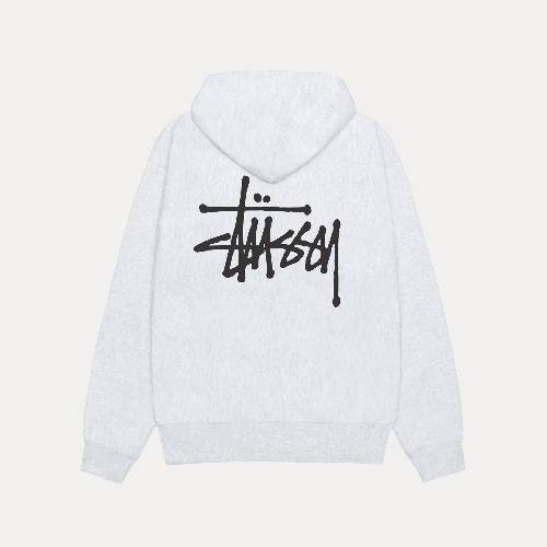 Basic Stussy Zip Hoodie Ash Heather-back