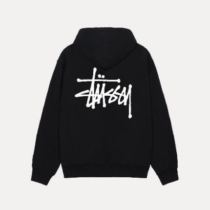 Basic Stussy Zip Hoodie In Black-Back