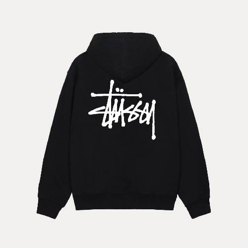 Basic Stussy Zip Hoodie In Black-Back