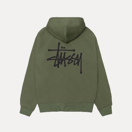 Basic Stussy Zip Hoodie Olive-back