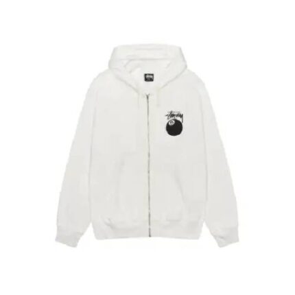 Stussy 8 Ball Zip Up White Hoodie