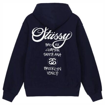 Stussy World Tour Zip Up Navy Hoodie