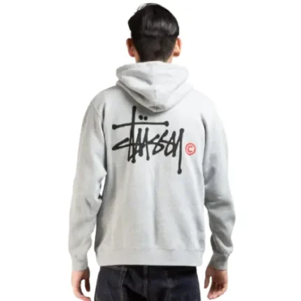 stussy Basic zip up grey hoodie -back