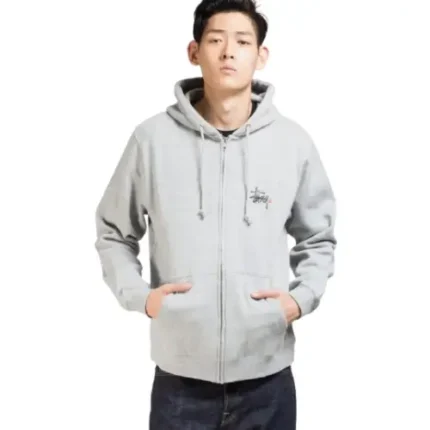 stussy Basic zip up grey hoodie